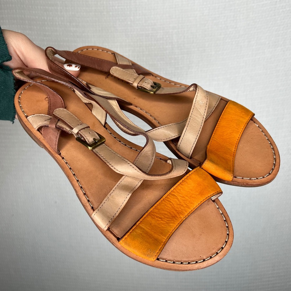 Cole Haan Minetta Leather Ankle‎ Strap Sandals Orange Tan Buckle Women Size 7